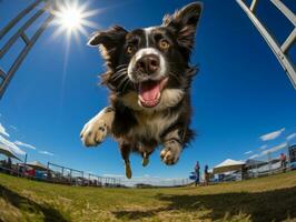 temperamentvoll Hund Rennen durch ein Beweglichkeit Kurs ai generativ foto