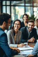 Gruppe von multiethnisch Geschäft Menschen Arbeiten zusammen im kreativ Büro. ai generativ foto