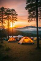 Camping auf das oben von das Berg beim Sonnenuntergang, Thailand. ai generativ foto