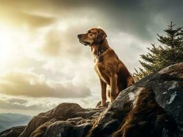 majestätisch Hund Stehen stolz auf ein Berg Gipfel ai generativ foto