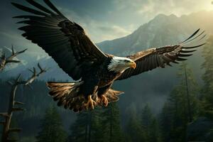 Adler Flug Vitrinen es ist majestätisch Gegenwart mit ausgebreitet Flügel ai generiert foto