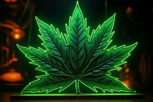 Fett gedruckt und auffällig Logo Design mit ein Grün Neon- Cannabis Blatt ai generiert foto