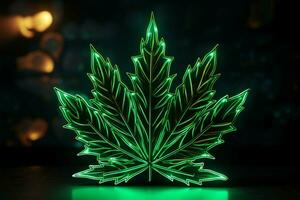 Fett gedruckt und auffällig Logo Design mit ein Grün Neon- Cannabis Blatt ai generiert foto