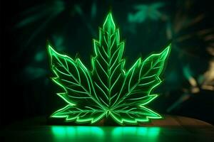 ein dynamisch Marke Logo mit ein Neon- Grün Cannabis Blatt ai generiert foto