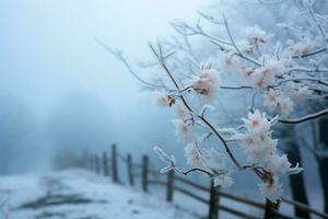 Winter Schönheit ein makellos, heiter Jahreszeit von Frost und Wunder ai generiert foto