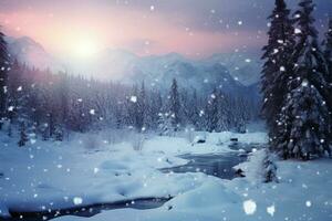 Winter Umarmung im Karpaten Berge Bäume gefroren im still Schönheit ai generiert foto