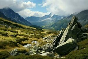 Naturen Größe präsentiert im das riesig und robust Berg Landschaft ai generiert foto