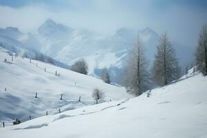 österreichisch Alpen Winter Panorama bietet an atemberaubend Schnee bedeckt Berg Landschaft ai generiert foto