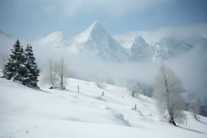 österreichisch Alpen Winter Panorama bietet an atemberaubend Schnee bedeckt Berg Landschaft ai generiert foto