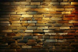 ein alt Backstein Mauer mit ein warm, künstlerisch Licht Leck bewirken ai generiert foto