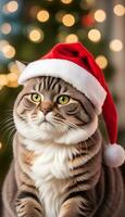 ai generiert süß Katze tragen Santa Hut foto