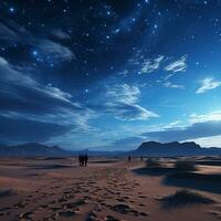 Foto von Wüste Dünen unter ein sternenklar Himmel. generativ ai