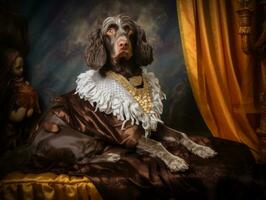 Regal Hund mit ein Regal Haltung im ein königlich Rahmen ai generativ foto