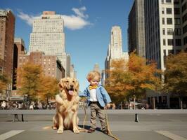 stolz Bedienung Hund assistieren es ist Inhaber mit ein Behinderung ai generativ foto