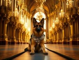 Regal Hund mit ein Regal Haltung im ein königlich Rahmen ai generativ foto