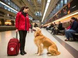 stolz Bedienung Hund assistieren es ist Inhaber mit ein Behinderung ai generativ foto