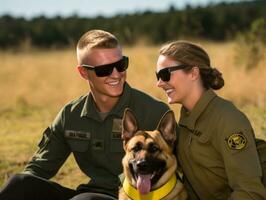 stolz Bedienung Hund assistieren es ist Inhaber mit ein Behinderung ai generativ foto