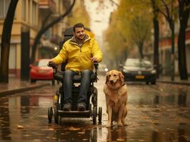 stolz Bedienung Hund assistieren es ist Inhaber mit ein Behinderung ai generativ foto