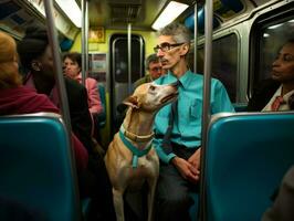 stolz Bedienung Hund assistieren es ist Inhaber mit ein Behinderung ai generativ foto