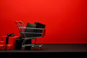 Shopaholic online Einkaufen. schwarz Freitag Verkauf Beförderung Hintergrund foto