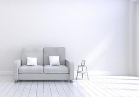 modernes Innendesign des Wohnzimmers mit grauem Sofa mit weißer Wand foto