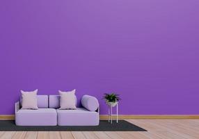 modernes Innendesign des lila Wohnzimmers mit Sofa