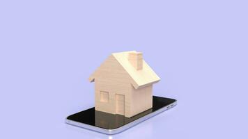 das Haus auf Handy, Mobiltelefon zum Clever Zuhause Konzept 3d Rendern foto