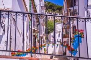 malerisch Straße von Mijas. charmant Weiß Dorf im Andalusien, Costa del Sol. Süd- Spanien foto