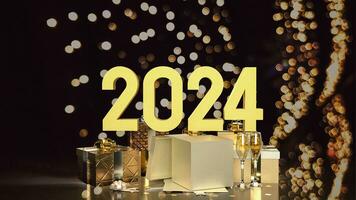 das Gold Nummer und Geschenk Box zum Feier 2024 3d Rendern foto