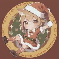 süß Chibi Katze Mädchen tragen Weihnachten Kostüm wie Santa claus Anime Stil foto