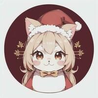 süß Chibi Katze Mädchen tragen Weihnachten Kostüm wie Santa claus Anime Stil foto