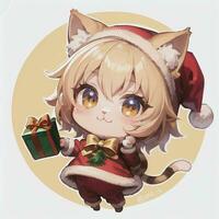 süß Chibi Katze Mädchen tragen Weihnachten Kostüm wie Santa claus Anime Stil foto