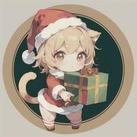 süß Chibi Katze Mädchen tragen Weihnachten Kostüm wie Santa claus Anime Stil foto