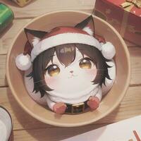 süß Chibi Katze Mädchen tragen Weihnachten Kostüm wie Santa claus Anime Stil foto