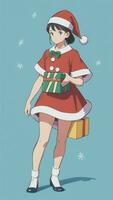 süß Teen Mädchen tragen Weihnachten Kostüm wie Santa Anime Stil foto