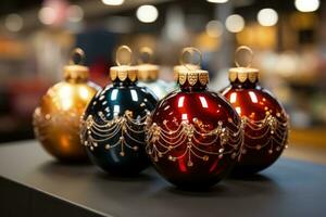vielfältig Weihnachten Ornamente schmücken Markt Stände im Urlaub Einkaufen Raserei foto