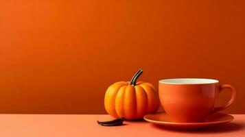 Kürbis würzen Tasse von Tee Lager Foto, gemütlich Teezeit Herbst trinken, generativ ai foto