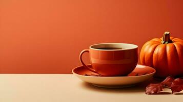 Kürbis würzen Tasse von Tee Lager Foto, gemütlich Teezeit Herbst trinken, generativ ai foto