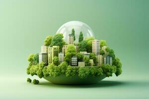 Öko freundlich Grün Gebäude isoliert auf ein Gradient städtisch Hintergrund foto