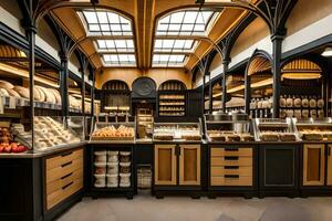 ein Bäckerei mit viele von Brot und Gebäck. KI-generiert foto