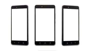 Collage von drei Smartphones mit ein Weiß Bildschirm foto