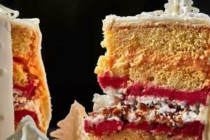 köstlich Rosa Sahne Kuchen gegen ein schwarz Studio Hintergrund. foto