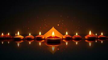 glücklich Diwali Festival Gruß Hintergrund mit realistisch Diya. Illustration generativ ai foto