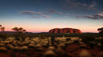 Nacht Aussicht von uluru - - ayers Felsen. generativ ai foto