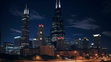 Nacht Aussicht von willis Turm - - früher Sears Turm. generativ ai foto