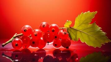 Foto von rot Johannisbeere Obst Hälfte gegen ein bunt abstrakt Hintergrund. generativ ai