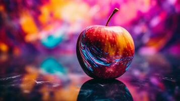 Foto von Apfel Obst Hälfte gegen ein bunt abstrakt Hintergrund. generativ ai