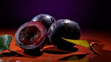 Foto von jaboticaba Obst Hälfte gegen ein bunt abstrakt Hintergrund. generativ ai