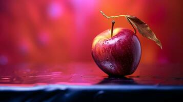 Foto von mabolo Samt Apfel Obst Hälfte gegen ein bunt abstrakt Hintergrund. generativ ai