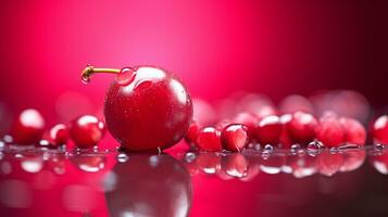 Foto von Cranberry Obst Hälfte gegen ein bunt abstrakt Hintergrund. generativ ai